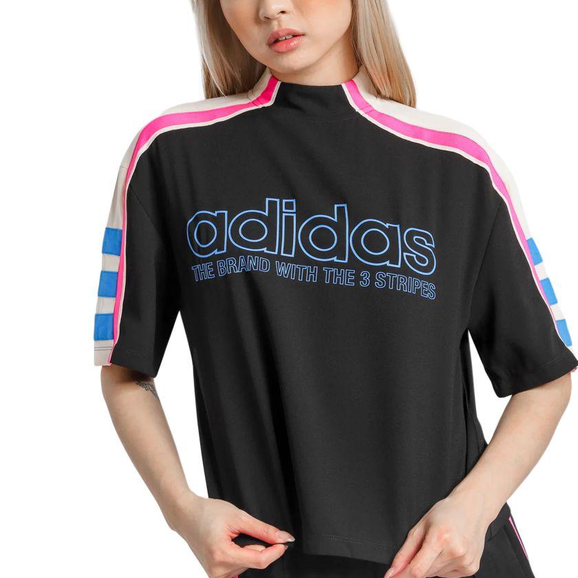 Adidas Originals Og Tee Color Block Letter Stripe Soft Comfortable Pullover Short Sleeve T-Shirt Women Tops Black DH4188