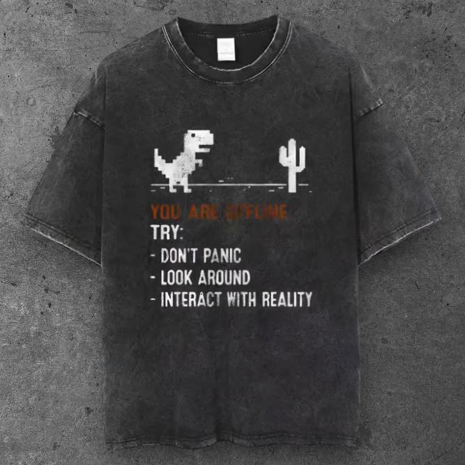 Unisex Offline Pixel Dinosaur Oversized T Shirt Black Y2K Streetwear S-3XL S разноцветный