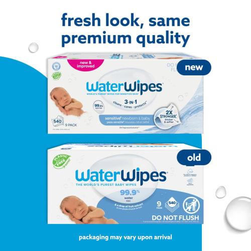 WaterWipes Super Value Box Baby Wipes, 9 Packs of 60 Count | 540 Baby Wipes WaterWipes