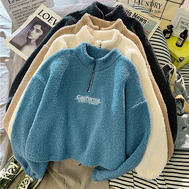 Womens Short Fleece Zip Sweatshirt Plus Size Loose Warm Winter Top Casual Hoodie Alternative