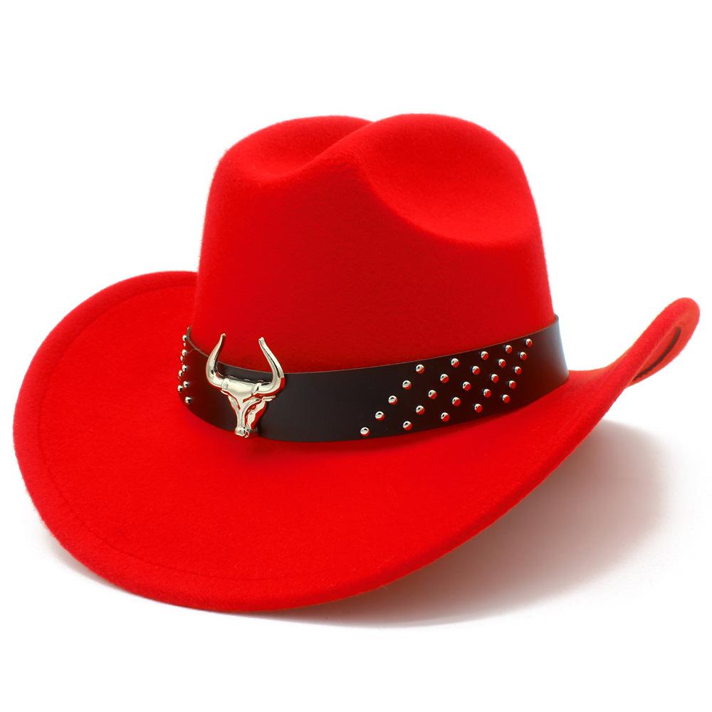 Thin and Popular European and American Classic Bull Head Accessories Cowboy Hat Fashion One-word Top Curved Brim Grassland Knight Hat