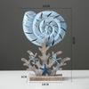 Mediterranean Wood Fish Coral Statue Shell Miniature,Ocean Animal Crafts Ornaments Living Room Children's Bedroom Decoration