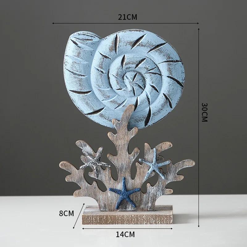 Mediterranean Wood Fish Coral Statue Shell Miniature,Ocean Animal Crafts Ornaments Living Room Children's Bedroom Decoration
