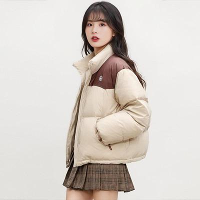 Color block Παλτό Χειμώνα Γυναικείο Χρώματος Κρέμας Μπουφάν με Πούπουλα Λευκής Πάπιας Γυναικείο Κοντό Στυλ
