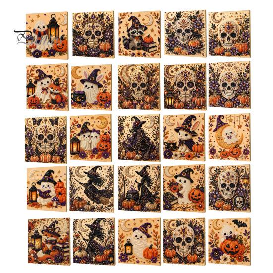 Pumpkin Wall Art Ghost Faux Pearl Kit, Halloween Painting DIY Autumn Home Decor 3D Spooky Skull Craft Kit for Adults Beginners, Fall Handmade