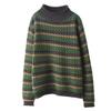 Johnature Women Vintage Pullover Sweaters Half Hight Collar Striped Knitted Spring Long Sleeve Sweaters