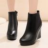 Female Platform Wedges Boots Autumn Winter Black Ankle Boots For Women High Heels Ladies Genuine Leather Shoes Zippe