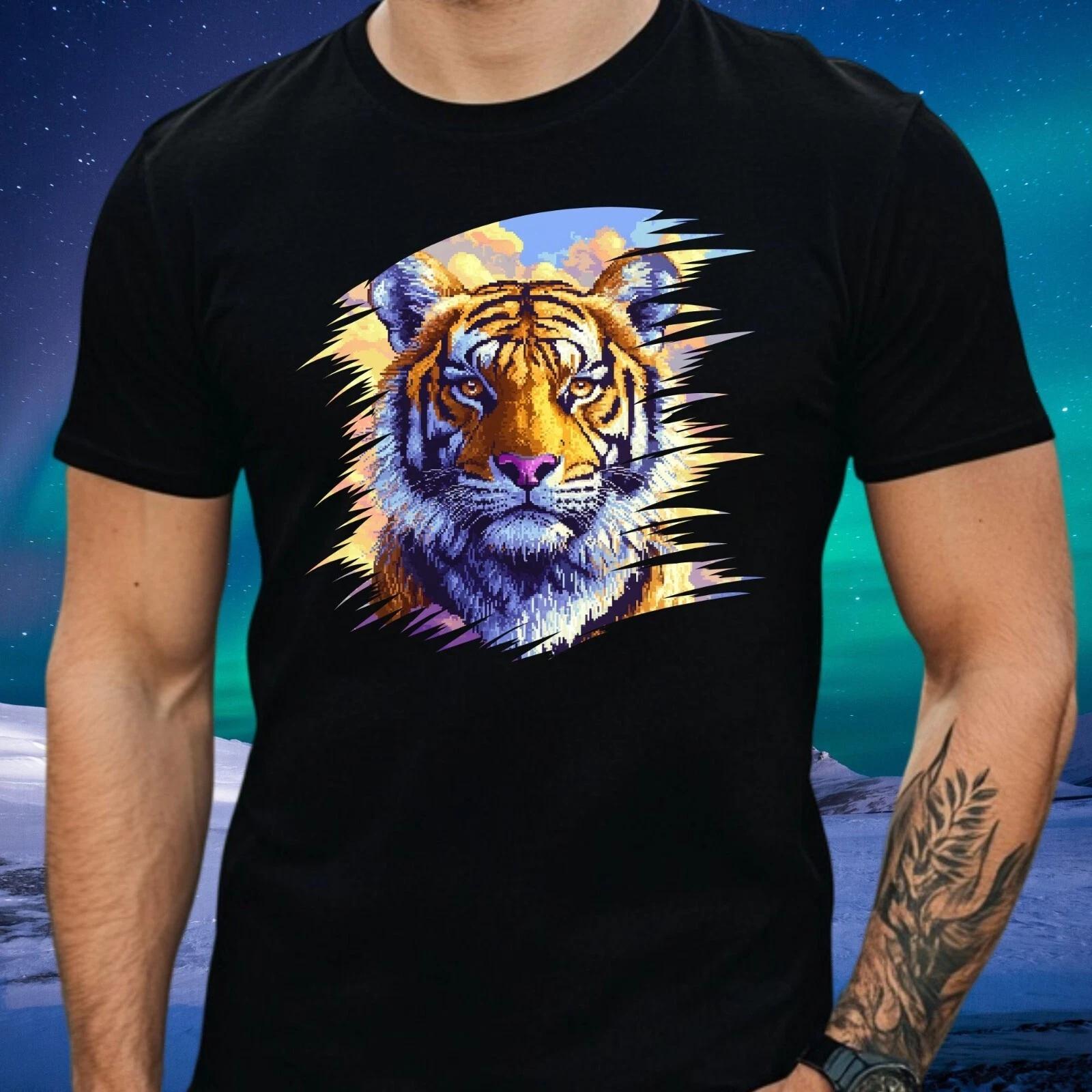 T-Shirt Herren Tiger Pixel Art Motiv Baumwolle Größe S bis 5XL L