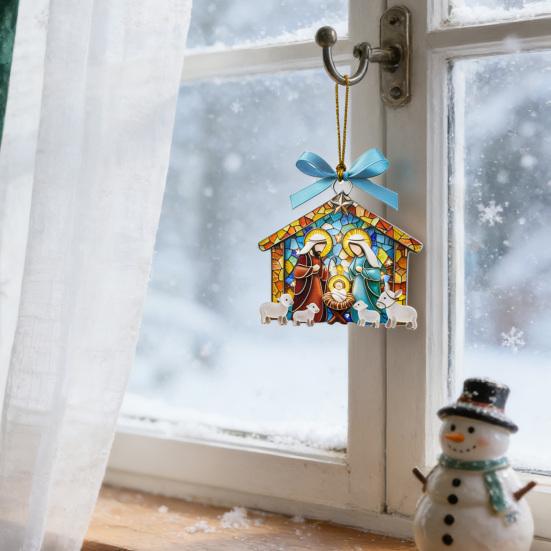 Nativity Ornament for Christmas Tree Acrylic Christian Nativity Scene Hanging Decoration Religious Suncatcher for Home Window Decor