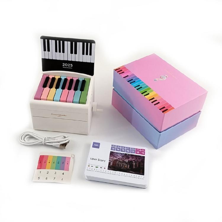 Элегантный маленький пианино-календарь 2025 года на 15 клавиш, включая тексты песен и ноты. Подходит для эстетического и практического использования.