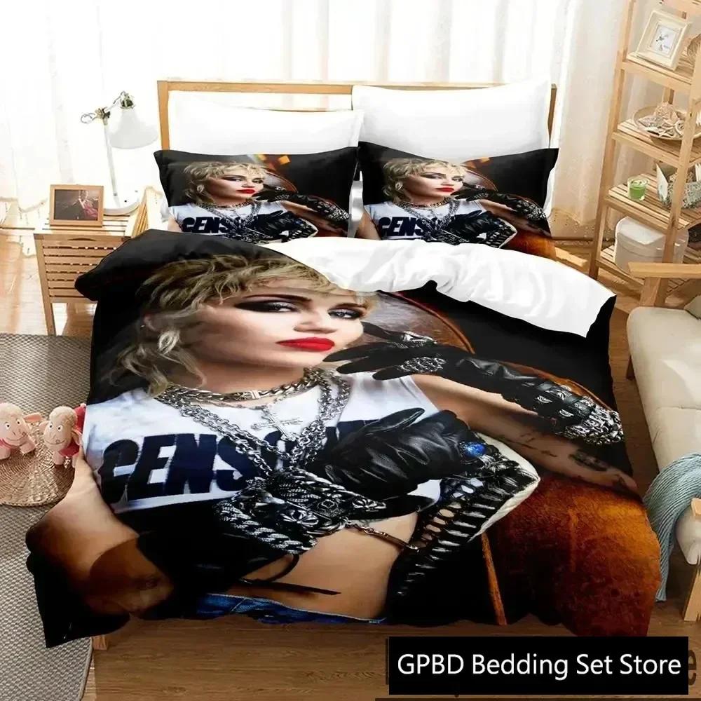 3D-print Miley Cyrus Sångare Sängkläder Set Pojkar Flickor Enkel Dubbel Queen King Storlek Påslakan Örngott Säng pojkar Vuxen Hemtextiltextil