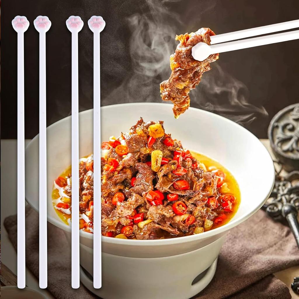 Cat Paw Chopsticks, 2 Pairs Reble Lightweight Non-Slip Grip Eating Chopsticks, Cute Fun Pink Paw Prints, The Perfect Gift for Cat Lovers