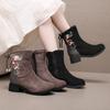 Women's Winter Warm Snow Boots Slip On Faux Fur Lining Ankle Booties Shoes Low Chunky Block Heel Embroidered Zipper Fleece Lined Short Boots for Women