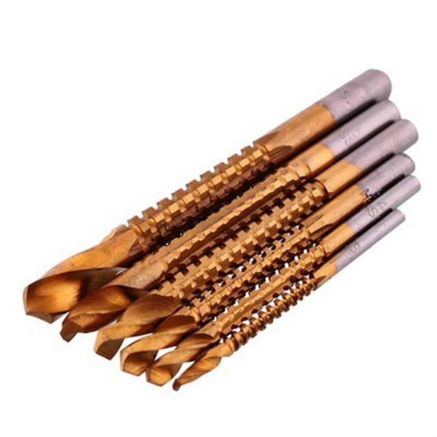 6Pcs Titanium Coated HSS Drill & Saw Carpenter Woodworking Wood Plastic Metal Hole Grooving