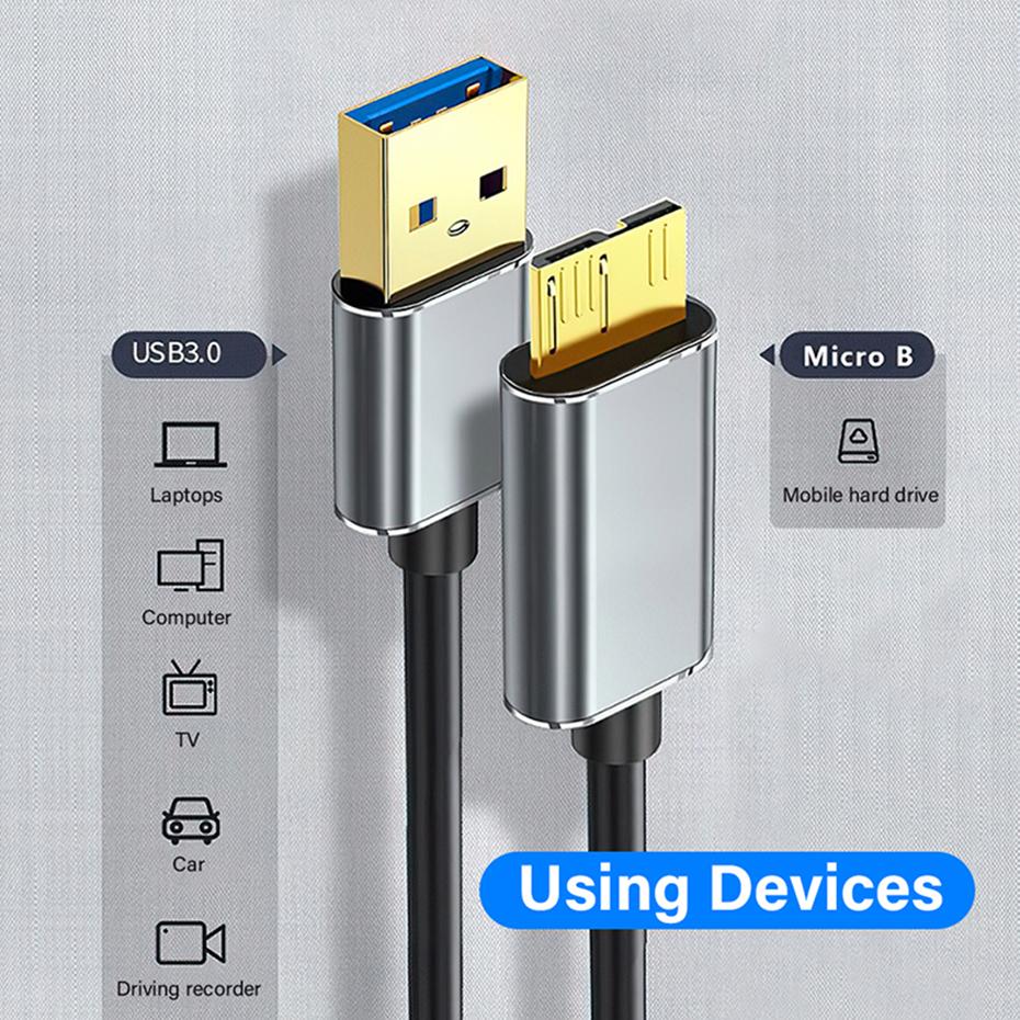 External Hard Drive Cable USB A 3.0 To Micro B Cable HDD SSD Data Charge Wire For Toshiba Seagate HP Sandisk Hard Disk PC Laptop