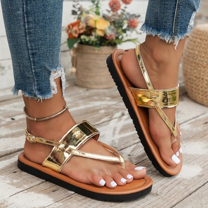 Fashion Women's Large Size Flat Shoes Summer New Round Toe Pintoe with Breathable Soft Soled Non-slip Sandals
