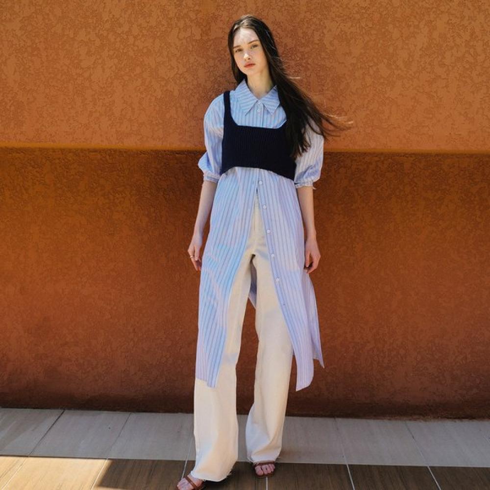 

On On Stripe 7 8 Sleeve Shirt Dress New5mo516 BLUE STRIPE/66