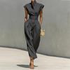 Spring new women's clothing, European and American, fashion temperament elegant solid color waist dress