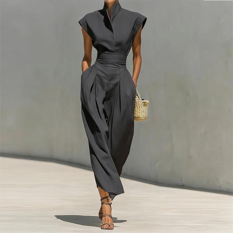 Spring new women's clothing, European and American, fashion temperament elegant solid color waist dress