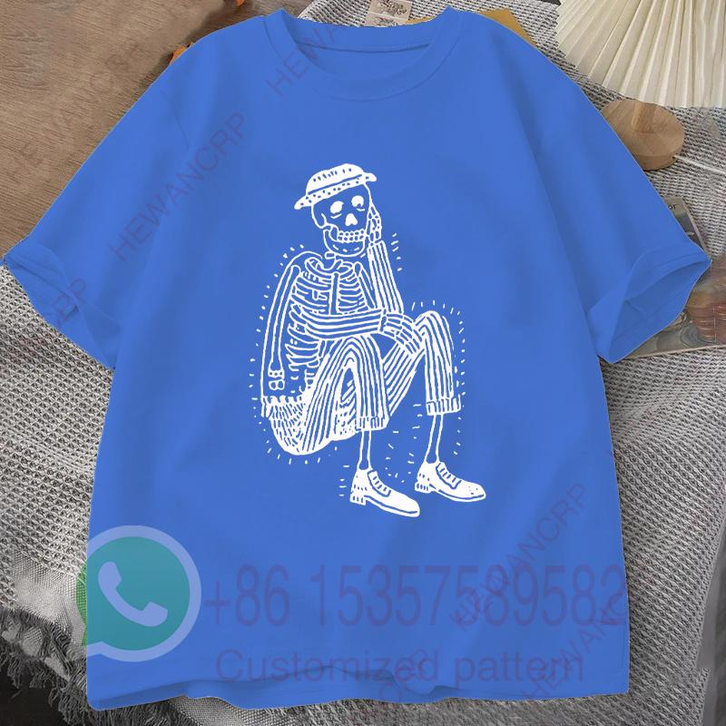 Skeleton Folk Tshirt Summer Tracksuit Mens Round Neck Pullover Shortsleeved Tops Casual Sportswear Harajuku Trendy Streetwear