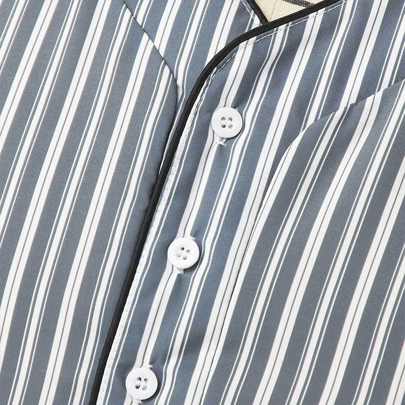 Men Casual Short Sleeve V-neck One-piece Striped Nightgown Leisure Loose Bathrobe Comfortable Homewear
