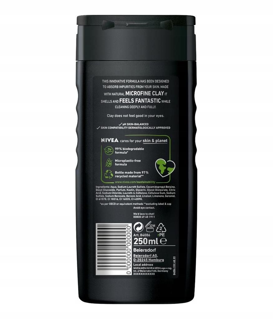 Nivea Men Deep Clean Żel Pod Prysznic Męski 3W1 - Płyn Do Mycia 250Ml