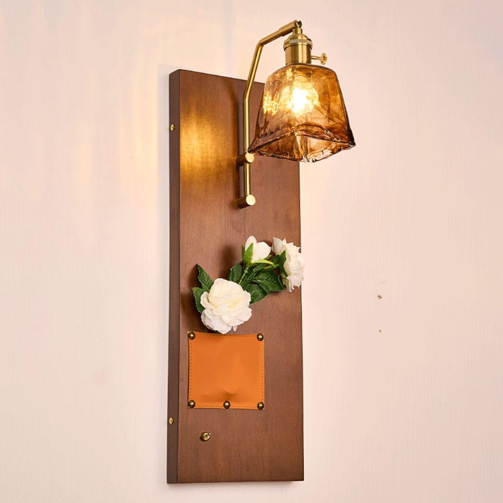 Modern Luxury Retro Wooden Wall Lamp Vintage Walnut Nordic Glass Wall Sconce Glass/Ceramic Lampshade Atmosphere Lighting