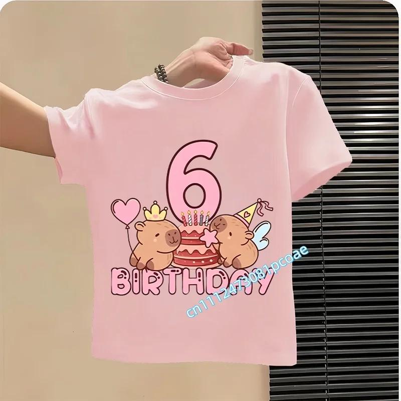 Capybara Girl Birthday Clothes Cute Toddler Kids Number T Shirt Cartoon Short Sleeve Baby Cotton T Shirt Summer Children Tops