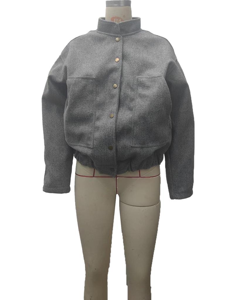 2025 Women's Casual Solid Stand Collar Long Sleeve Coat with Large Pockets