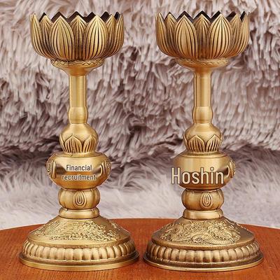 Brass Dragon & Phoenix High-Foot Candlestick for Worship and Decor