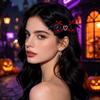 Dark Holiday Hair Barrettes, 1 Pair Halloween Winged Ribbon Design With Heart Detail and Lace Trim for Party Looks