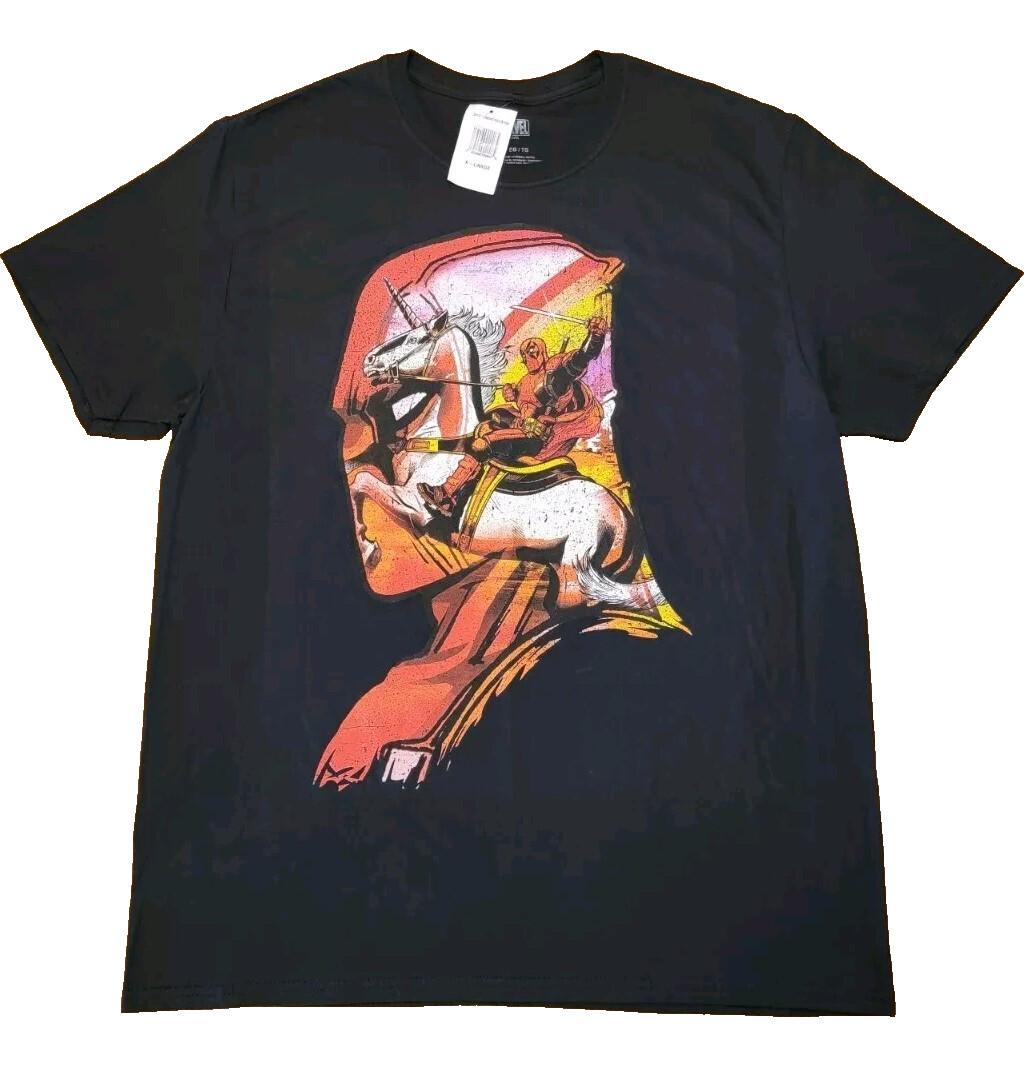 Marvel Deadpool T-Shirt Men s XL Riding Unicorn Rainbow Silhouette Graphic NWT S