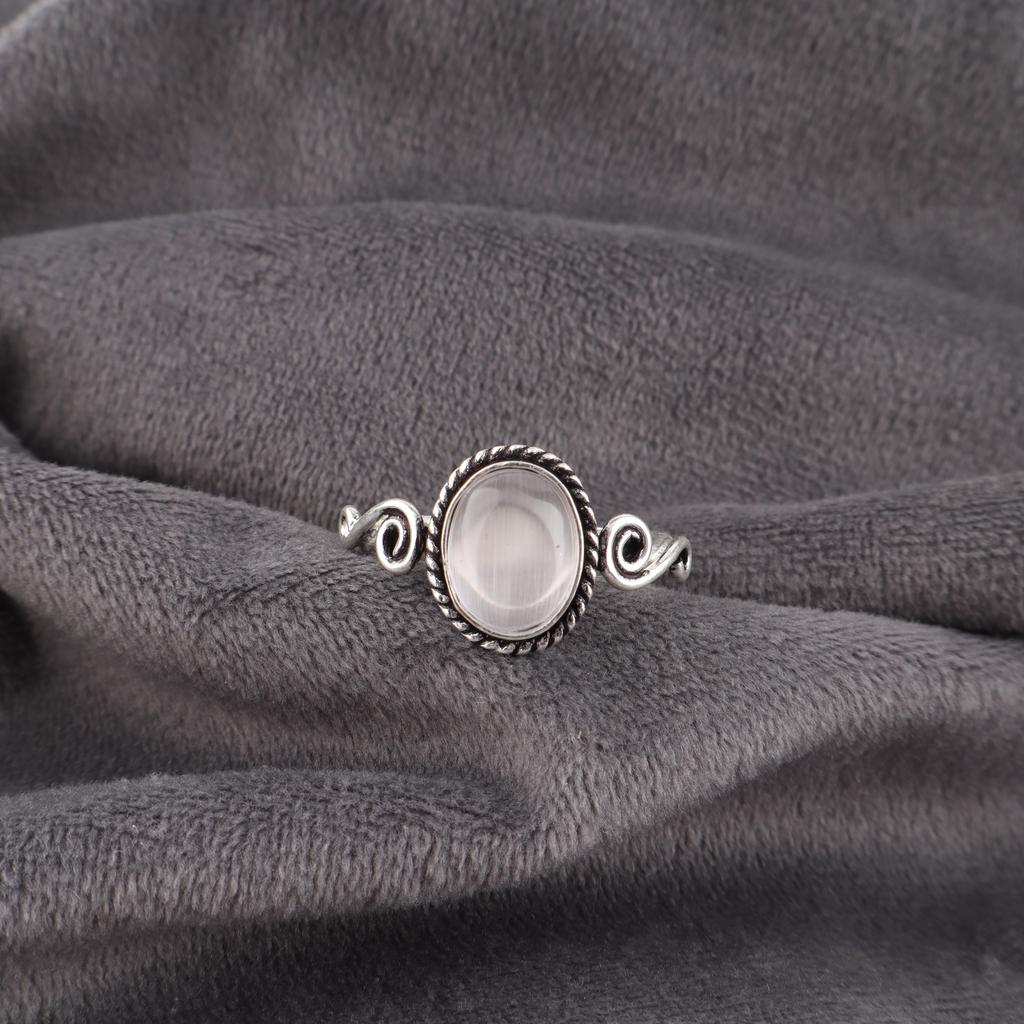 Selenite Jewelry, Handmade Gemstone Ring, 925 Solid Sterling Silver Ring Healing Jewelry, For Engagement Gift