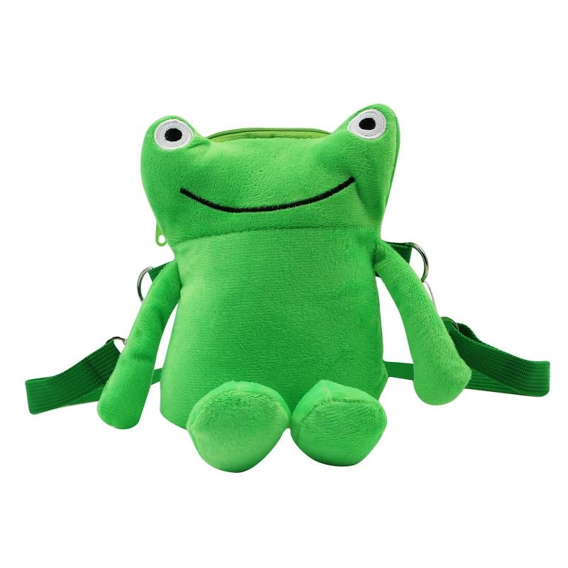 Lässige Cartoon-Umhängetasche, süßes Grün für Frosch, Umhängetasche, Messenger Bag, Plüschtasche, Handtasche für Familientreffen