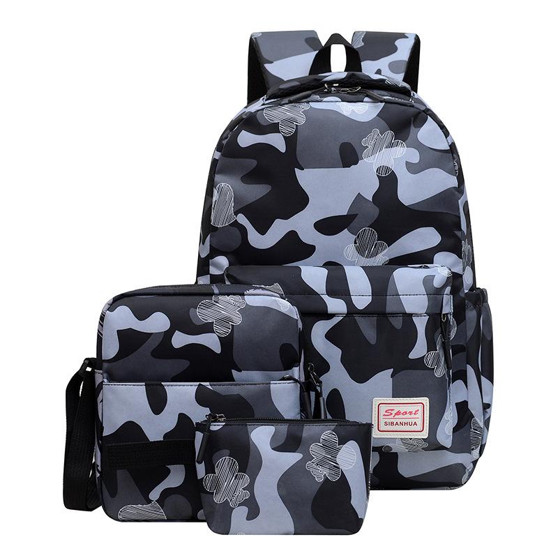 Camouflage 3-Piece Backpack Set Business Laptop Backpack Large Capacity Travel Daypack Student Bookbag with 14Inch Laptop Compartment for Men Women
