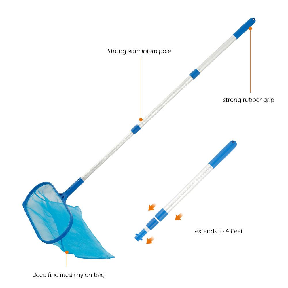 Pool Leaf Skimmer Professional Leaf Rake Deep Bag Handheld Pool Cleaning Tool with Telescopic Pole Rubbish Skimmer Pool Net