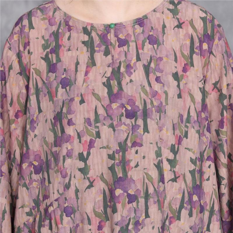 Johnature High Quality Vintage Dress For Women O-Neck Long Sleeve Print Floral Spring Loose Casual Dresses