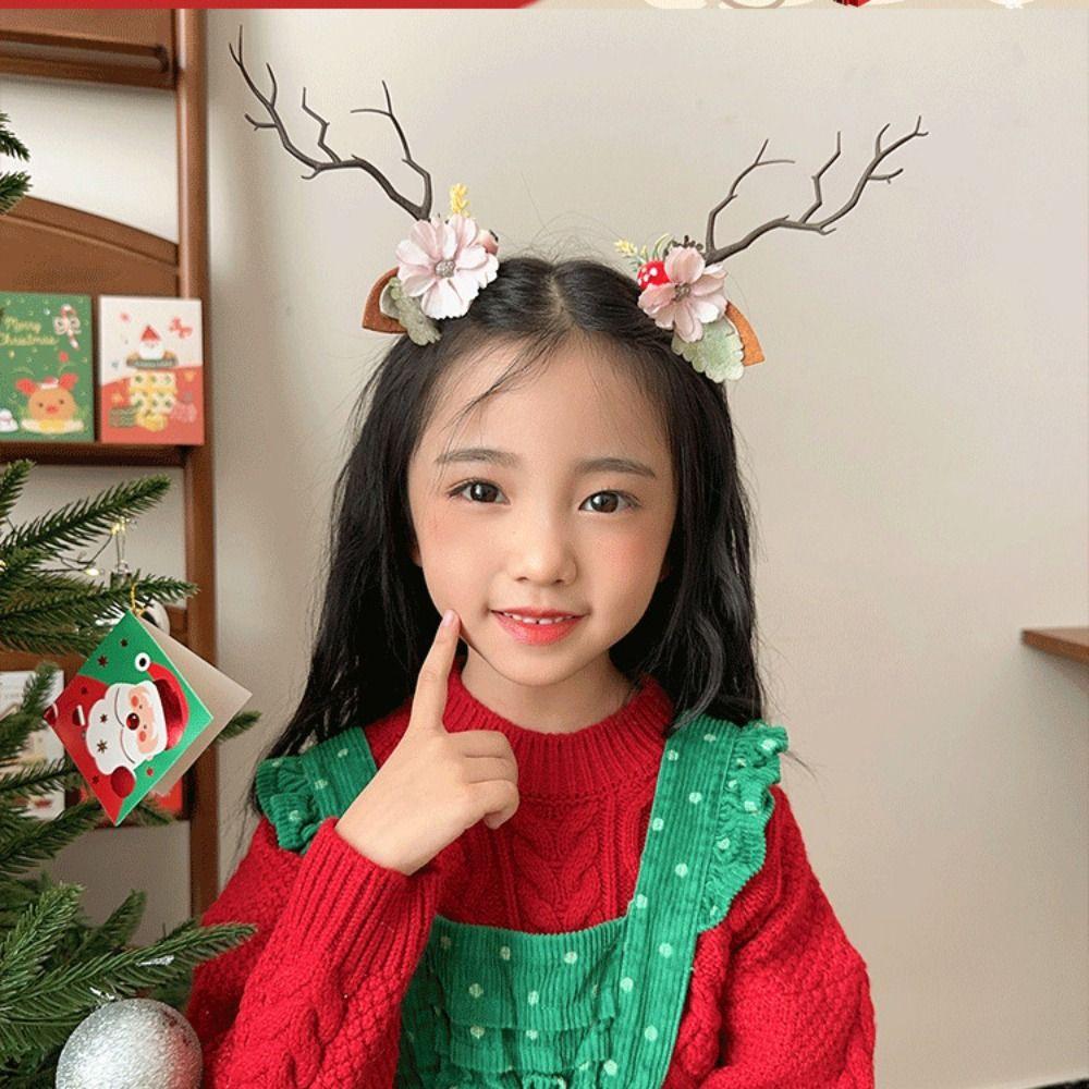 Plush Children Deer Antler Hair Clip Bowknot Christmas Hat Headabnd Lovely Elk Hair Clip  Girls
