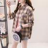 Camisa holgada de manga larga a cuadros para mujer, estilo coreano, chaqueta informal y versátil para estudiantes para primavera y otoño, talla grande, algodón