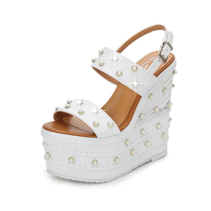 Fashion 16cm Super High Heel Platform Wedge Sandals Summer Shoes Women Rhinestone Open Toe Beach Shoes Pumps Slides Summer Shoes