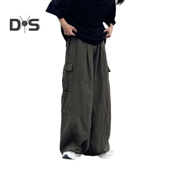 

Мужские брюки с несколькими карманами, эластичный пояс, широкие брюки, свободные винтажные брюки-карго, однотонные уличные брюки для походов на свежем воздухе, кемпинга L армия зеленый