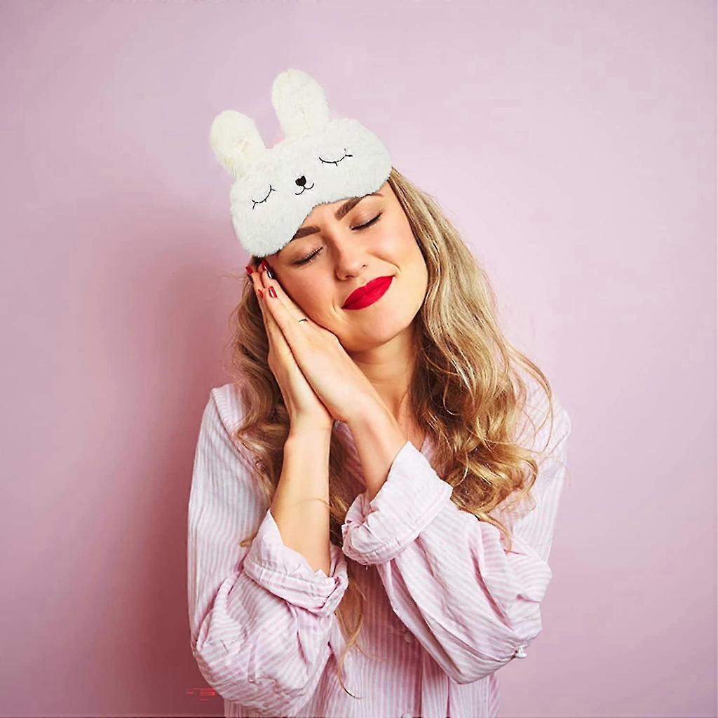 Sleep Masks Cute Rabbit Animals Funny Plush Sleep Mask With Elastic Band Eye Mask Cover,white