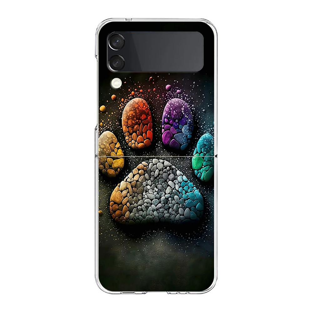 

Dog Footprint Paw Cute Hard PC Phone Case For Samsung Galaxy Z Flip 5 4 3 Transparent Cover For Galaxy Z Flip 6 Shockproof Capas Z Flip 4