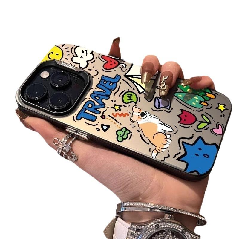 Cartoon graffiti iPhone 18 Pro Max phone case, trendy new style, 15IMD, 14-color silver, 13IMD hard.