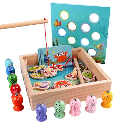 Wooden Magnetic Fishing Game Montessori Cognitive Color Matching Table Game Hand -Eye Coordination Educational Toys Gift For Kids