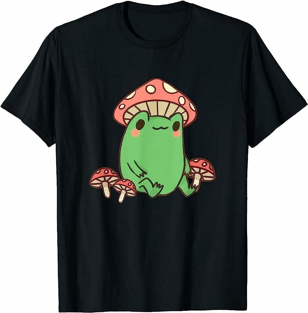 Frog with Mushroom Hat Cute Cottagecorre Aesthetic T-Shirt Black Mens 3XL чёрный