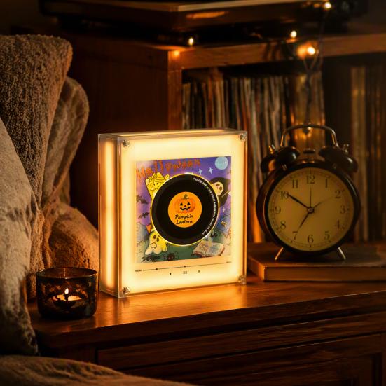Magnete per Giradischi con Luce Notturna, Magnete per Frigorifero in Vinile, 9 Dischi Programmabili, Memoria da 128MB, Nessuna Musica, Luce LED Personalizzabile, Personalizzazione Magnetica NFC