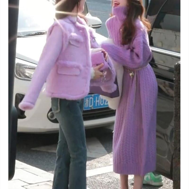 Purple French Twist Knitted Dress Base Sweater Dress Women