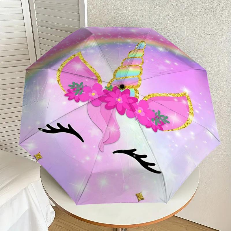 1PC Unicorn Rainbow Umbrella-8-Rib Reinforced Portable Folding Travel Suitable for All Seasons Outdoor Daily Use-Z0480