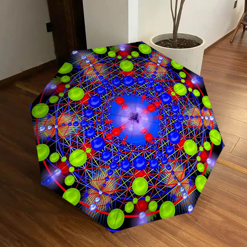 

1pc Geometry Mandala Automatic Folding Umbrella, Portable Collapsible Design, 8-Rib Iron Frame, Outdoor Accessory yy250905081